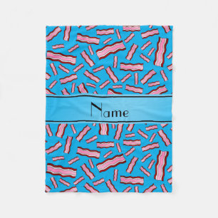 Personalised name sky blue bacon pattern fleece blanket
