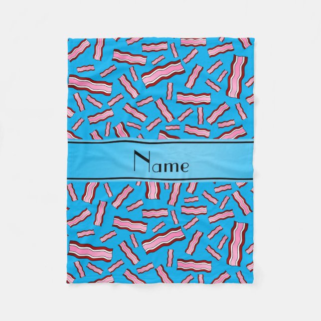 Personalised name sky blue bacon pattern fleece blanket (Front)