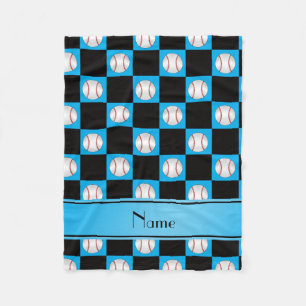 Personalised name sky blue baseball checkers fleece blanket
