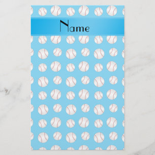 Personalised name sky blue baseballs pattern stationery