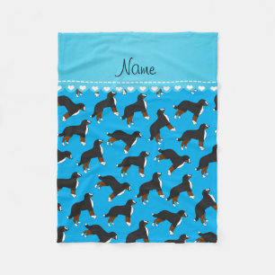 Personalised name sky blue Bernese Mountain dogs Fleece Blanket