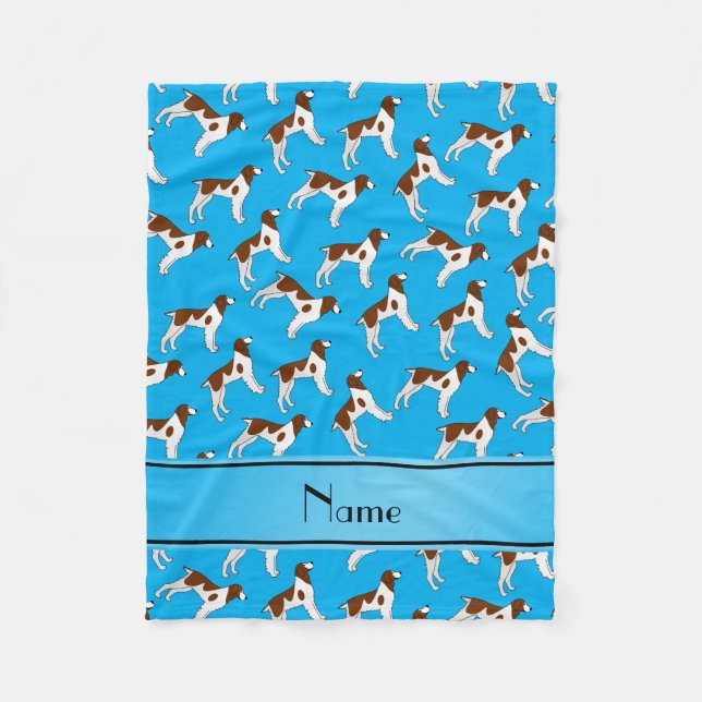 Personalised name sky blue brittany spaniel dogs fleece blanket (Front)