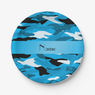Personalised name sky blue camouflage paper plate