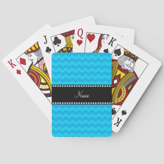 Personalised name sky blue chevrons playing cards (Back)