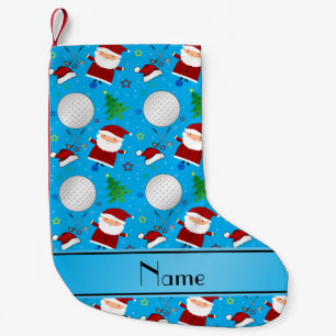 Personalised name sky blue christmas golfing small christmas stocking