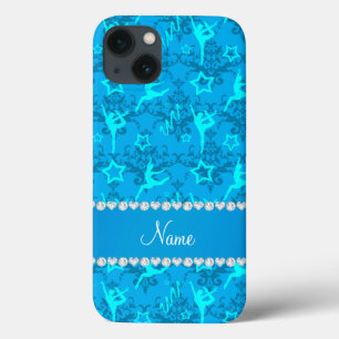 Personalised name sky blue damask gymnastics iPhone 13 case