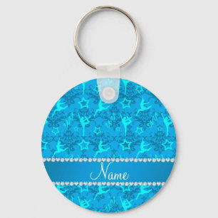 Personalised name sky blue damask gymnastics key ring