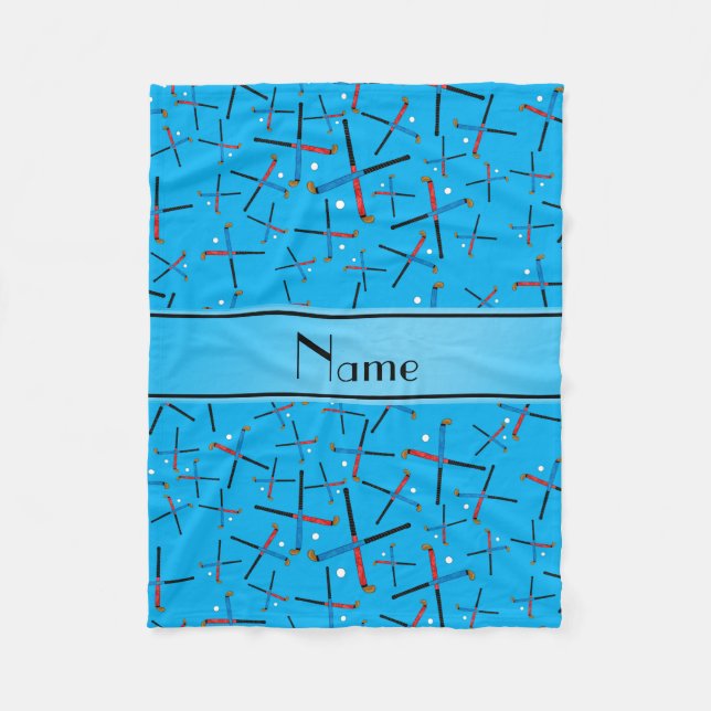 Personalised name sky blue field hockey fleece blanket (Front)