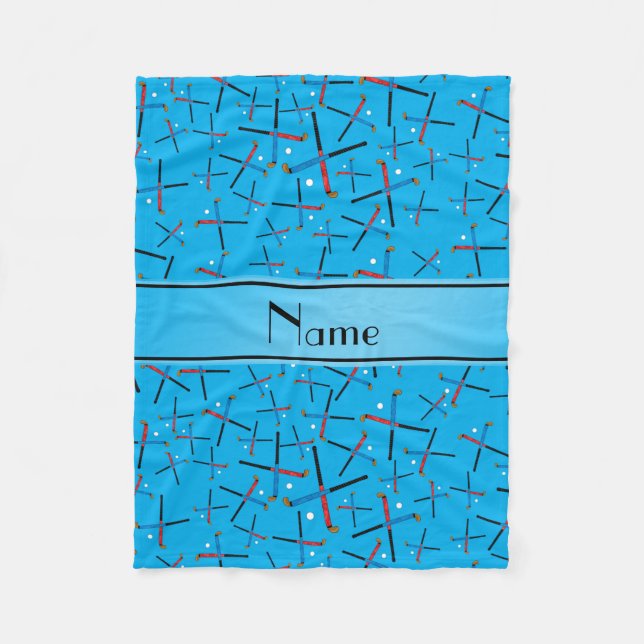 Personalised name sky blue field hockey fleece blanket (Front)