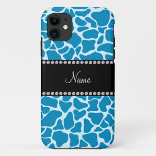 Personalised name sky blue giraffe pattern iPhone 11 case