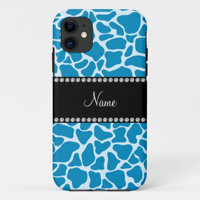 Personalised name sky blue giraffe pattern Case-Mate iPhone case (Back)