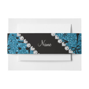 Personalised name sky blue glitter gymnastics invitation belly band