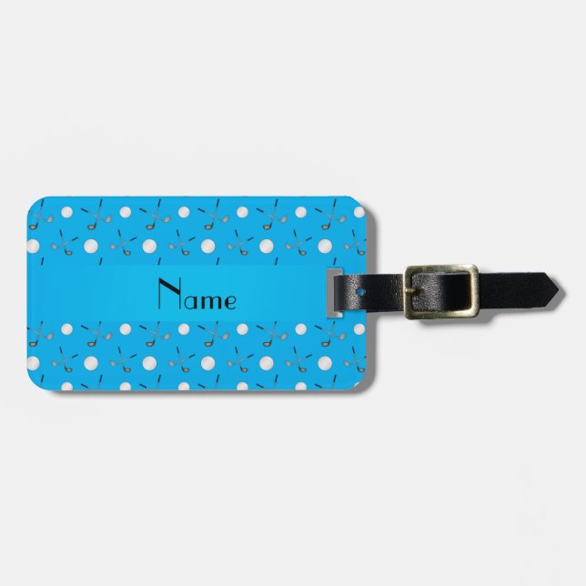 Personalised name sky blue golf balls luggage tag (Front Horizontal)