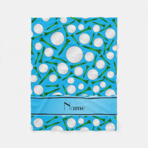 Personalised name sky blue golf balls tees fleece blanket