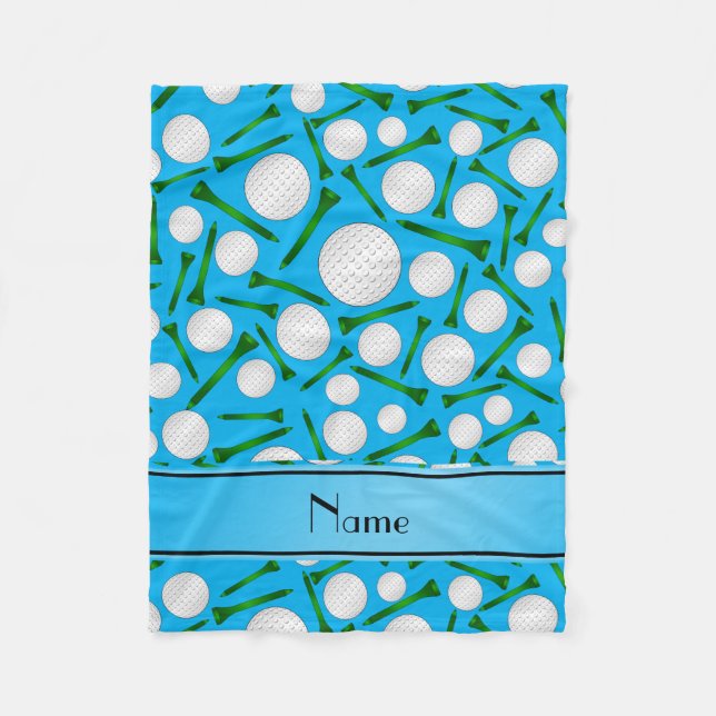 Personalised name sky blue golf balls tees fleece blanket (Front)