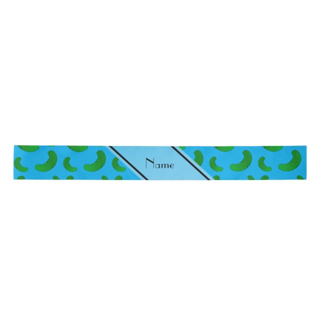Personalised name sky blue green pickles satin ribbon (Front)