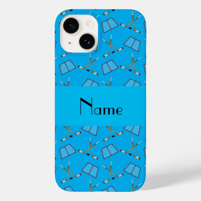 Personalised name sky blue hockey pattern Case-Mate iPhone case (Back)