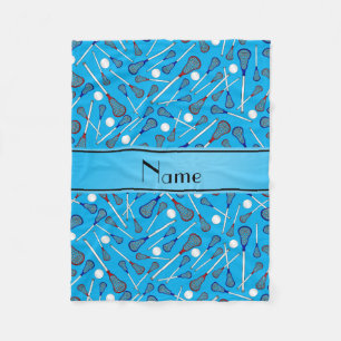 Personalised name sky blue lacrosse pattern fleece blanket