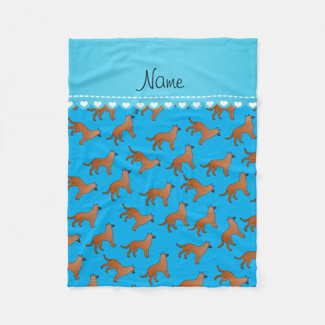 Personalised name sky blue malinois dogs fleece blanket (Front)