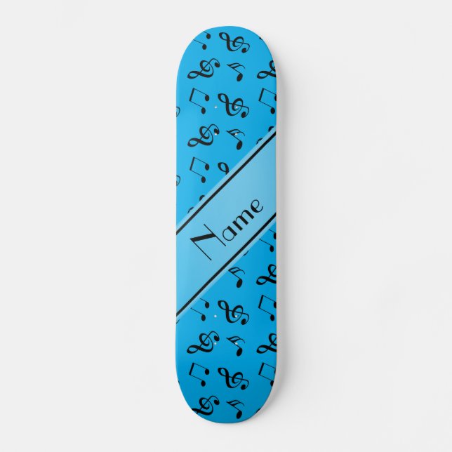 Personalised name sky blue music notes skateboard (Front)