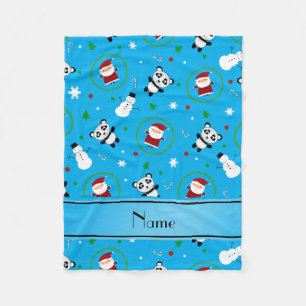 Personalised name sky blue panda santas christmas fleece blanket