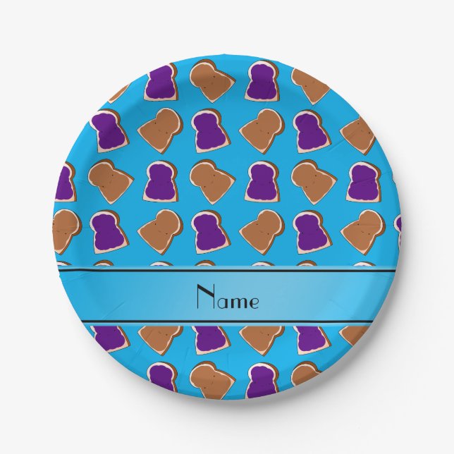 Personalised name sky blue peanut butter jelly paper plate (Front)