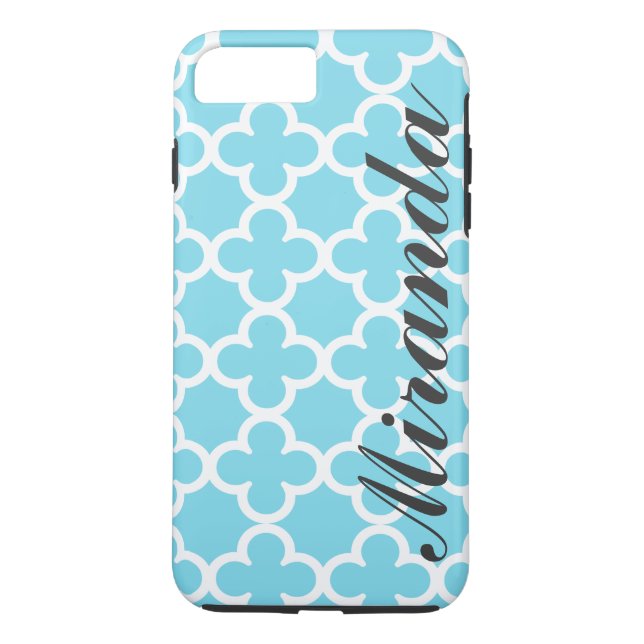 Personalised Name Sky Blue Quatrefoil Pattern Case-Mate iPhone Case (Back)