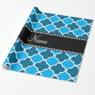 Personalised name sky blue quatrefoil pattern wrapping paper