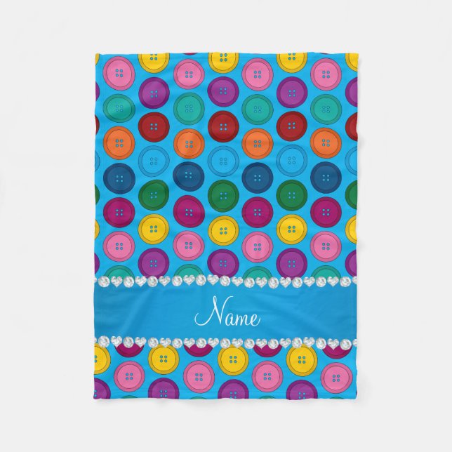Personalised name sky blue rainbow buttons pattern fleece blanket (Front)