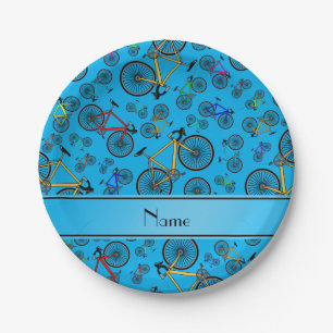 Personalised name sky blue road bikes paper plate