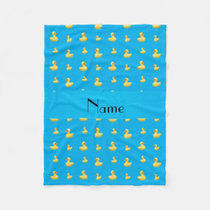 Personalised name sky blue rubber duck pattern fleece blanket