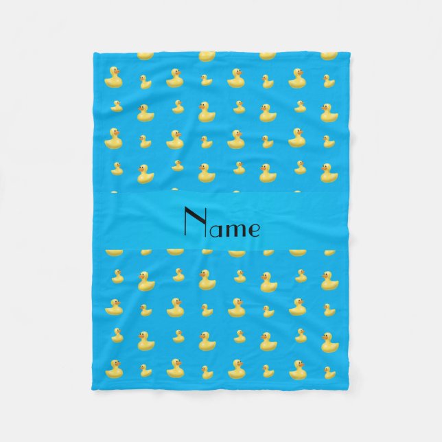 Personalised name sky blue rubber duck pattern fleece blanket (Front)