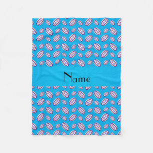 Personalised name sky blue rugby balls fleece blanket