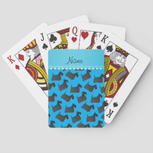 Personalised name sky blue scottish terrier dogs playing cards