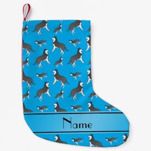 Personalised name sky blue siberian husky dogs small christmas stocking