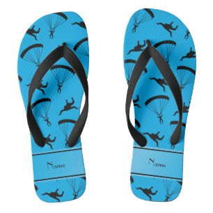 Personalised name sky blue skydiving pattern flip flops