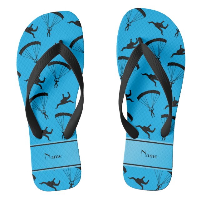 Personalised name sky blue skydiving pattern flip flops (Footbed)