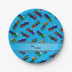 Personalised name sky blue snowmobiles paper plate