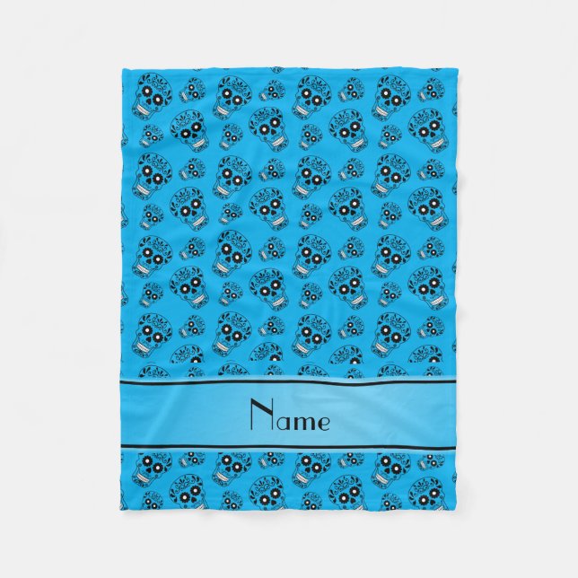 Personalised name sky blue sugar skulls fleece blanket (Front)