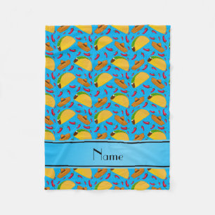 Personalised name sky blue tacos sombreros chilis fleece blanket