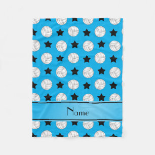 Personalised name sky blue volleyball black stars fleece blanket
