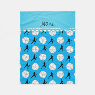 Personalised name sky blue volleyballs silhouettes fleece blanket