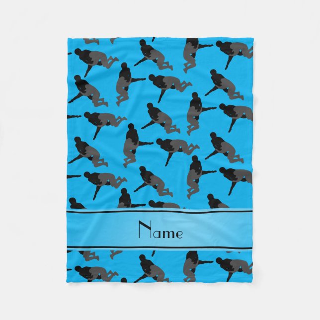 Personalised name sky blue wrestling fleece blanket (Front)