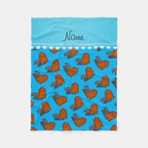 Personalised name sky blue yorkshire terriers fleece blanket