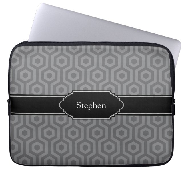 Personalised Name Sleeve for Laptop Grey Pattern (Front)