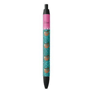 Personalised name sloth bright aqua glitter black ink pen