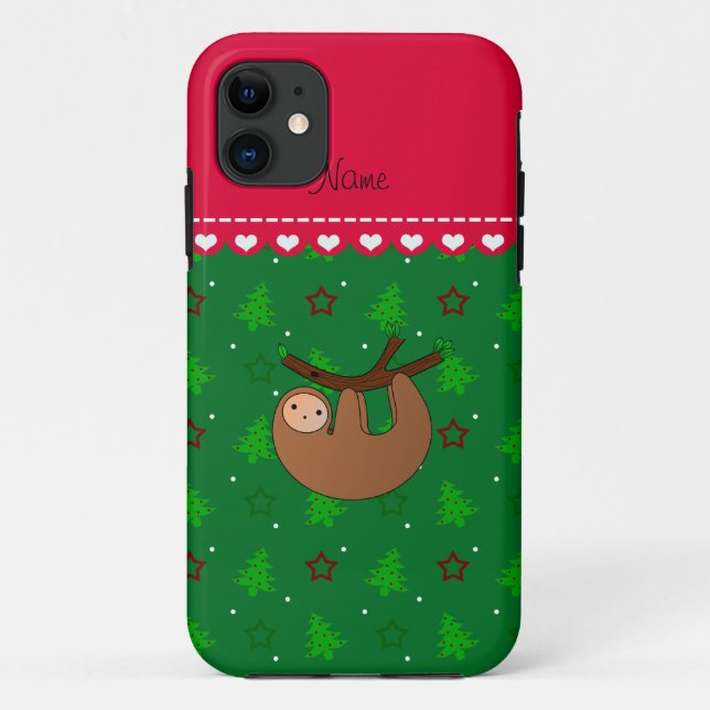 Personalised name sloth green christmas trees Case-Mate iPhone case (Back)