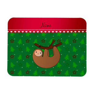 Personalised name sloth green christmas trees magnet