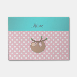 Personalised name sloth pink polka dots post-it notes