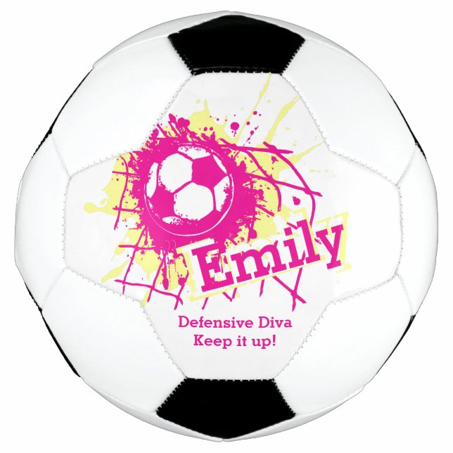 Personalised name soccer defensive girls pink football (Front)